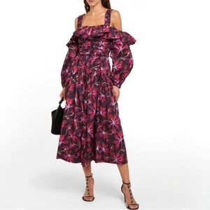 Ulla Johnson Caprice Floral Midi Dress‎ Cold Shoulder Cotton Poplin size 2